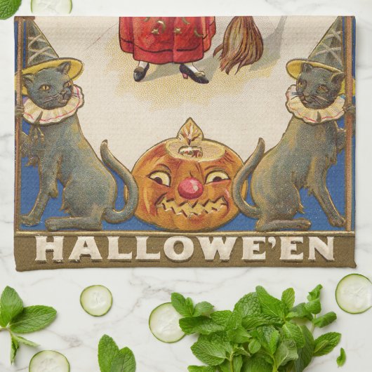 Leuke heks zwarte kat Jack O' lantaarn Theedoek (Gevouwen)