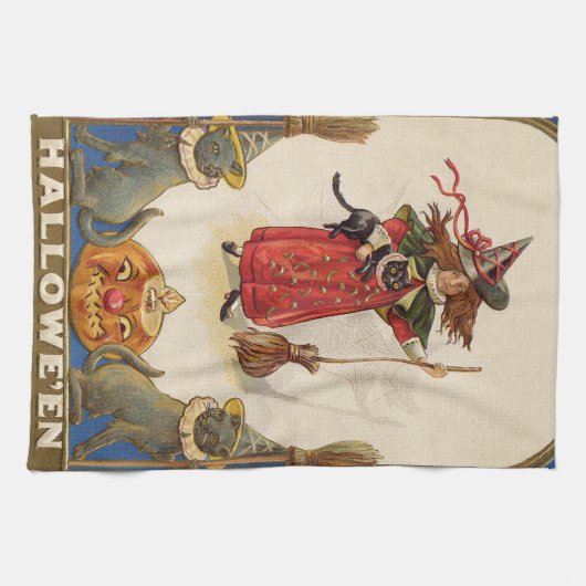 Leuke heks zwarte kat Jack O' lantaarn Theedoek (Horizontaal)