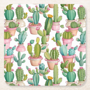 Leuke heldere cactussen vierkante kartonnen onderzetter