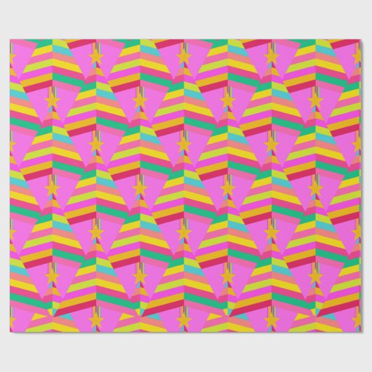 Leuke Heldere Gestreepte Kerstbomen op Fuchsia Pin Cadeaupapier (Vlak)