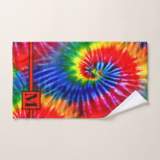 Leuke Heldere Regenboog Retro Tie Dye Rood Monogra Bad Handdoek (Handdoek)