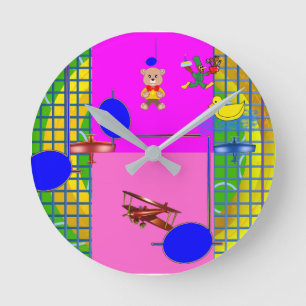 Leuke Heldere Roze Blokken op Gouden Ring Muur Klo Ronde Klok