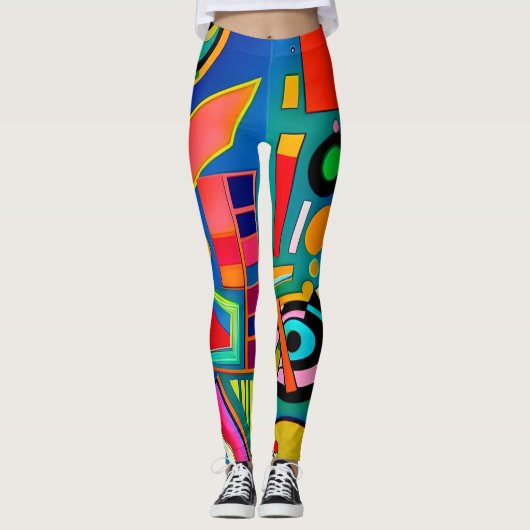 Leuke Heldere Vette Kunst Geometrische Vorm Patroo Leggings (Voorkant)