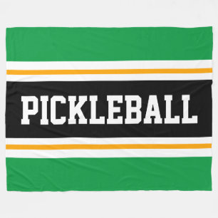 Leuke Heldergroene Zwarte PICKLEBALL Racing Stripe Fleece Deken