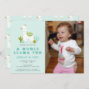 Leuke hele Llama Fun Aqua Eerste verjaardag Foto Kaart