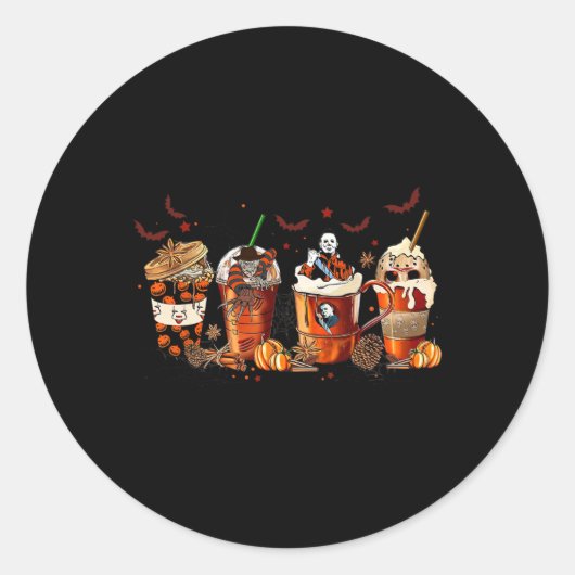 Leuke herfst Herfst Horror Latte Koffiekopjes Ghos Ronde Sticker (Voorkant)