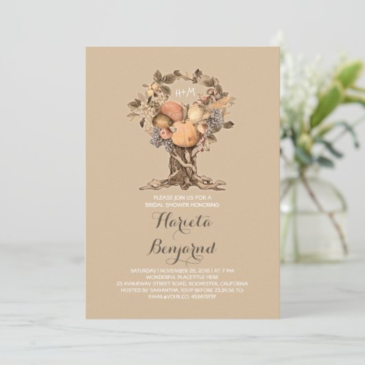 Leuke herfst Oogst Tree Bruids Douche Uitnodiging (Staand voorkant)