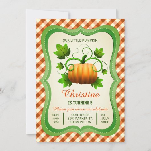 Leuke herfst pompoen verjaardag feestuitnodiging kaart (Voorkant)