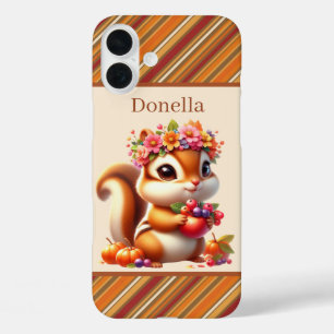 Leuke herfst seizoen eekhoorn voeg naam toe iPhone 16 plus hoesje