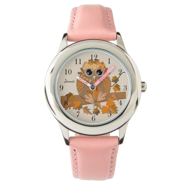 Leuke herfst uil met aangepaste naam en kloknummer horloge (Voorkant)