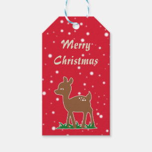 Leuke hertenpuppy rood bruin vrolijk kerstfeest cadeaulabel
