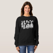 Leuke Hey Boo Grappige Halloween Groovy Retro Ghos Trui (Voorkant volledig)