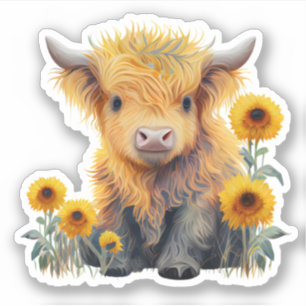 Leuke Highland Koe Geel Zonnebloem Custom Vinyl Sticker