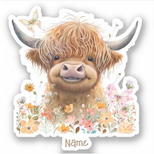 Leuke Highland Koe gepersonaliseerd Sticker (Voorkant)