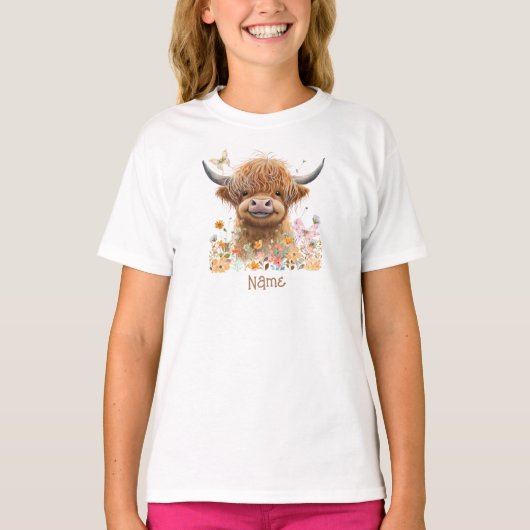 Leuke Highland Koe gepersonaliseerd T-shirt (Voorkant)
