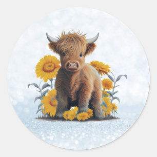 Leuke Highland Koe met Zonnebloemen Ronde Sticker