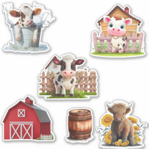 Leuke Highland Koe Set van 6 Barn Boerderij Custom Sticker