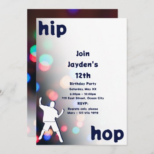 Leuke Hip-Hop Dans 12e Verjaardagsuitnodiging Kaart (Voorkant / Achterkant)