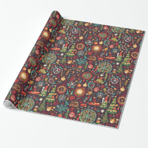 Leuke hippie kleurrijke vakantie kerst wrapping cadeaupapier