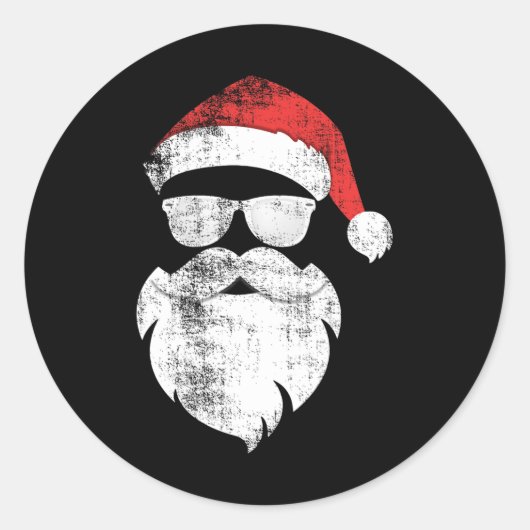 Leuke Hipster Santa Face Met Petten Baard en Glaze Ronde Sticker (Voorkant)
