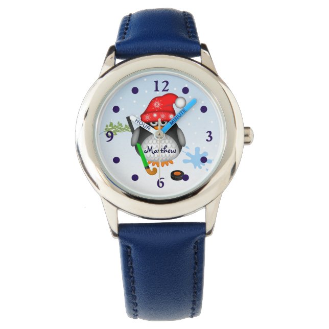 Leuke Hockey pinguïn met aangepaste naam Horloge (Voorkant)