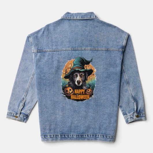 Leuke hond Halloween feest Denim Jacket (Achterkant)