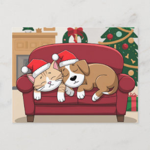 Leuke Hond Kat Kerstman pet Feestdagenkaart