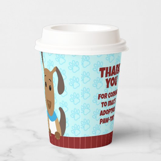 Leuke Hond op Omheining Huisdier Adoptie Pawprints Papieren Bekers (Rechts)