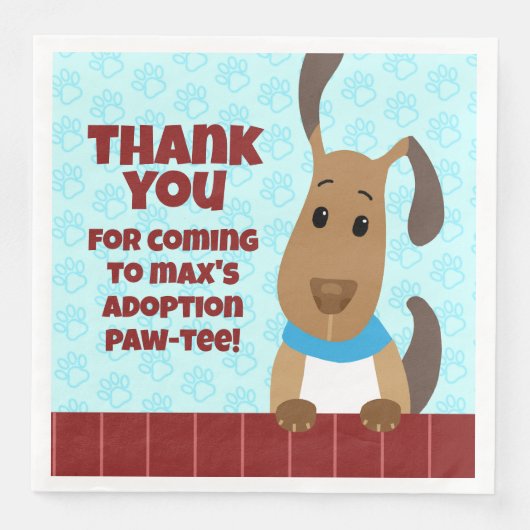 Leuke Hond op Omheining Huisdier Adoptie Pawprints Servet (Voorkant)