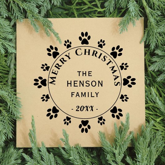 Leuke Hond Poot Familie Vrolijk Kerstfeest Rubberstempel