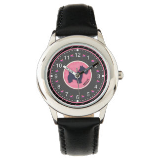 Leuke hond roze zwart aangepaste naam horloge