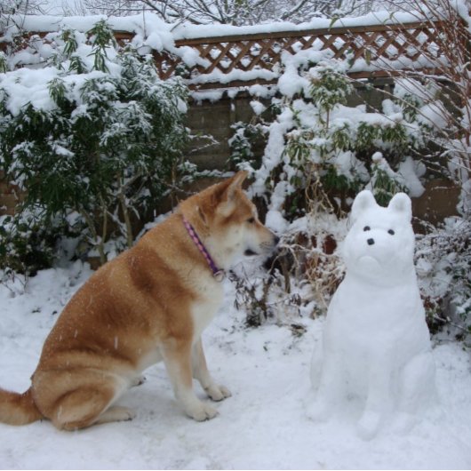 Leuke hond zit met sneeuwpop met kerst keramisch ornament