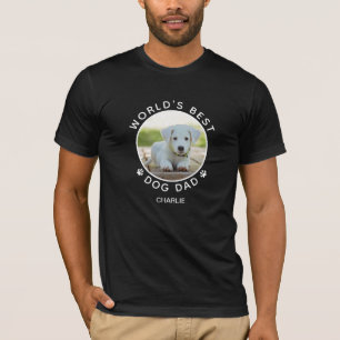 Leuke hondenfoto huisdier naam witte pootafdrukken t-shirt