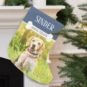 Leuke hondenfoto naam gepersonaliseerd grote kerstsok