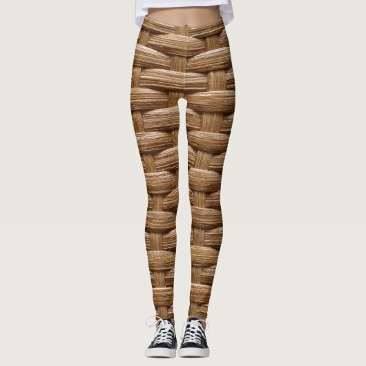 Leuke horizontale rieten mand weven leggings (Voorkant)
