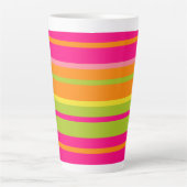 Leuke Hot Pink, Green, Oranje en Yellow Stripes Latte Mok (Voorkant)