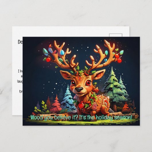 Leuke houten rendierboom achtergrond feestdagenkaart (Voorkant / Achterkant)