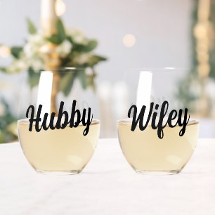 Leuke Hubby + Wifey Script Bruiloft Passen getrouw Wijnglas Zonder Voet