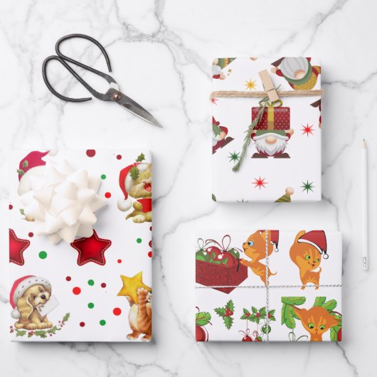 Leuke Huisdieren, kitten en kabouters Wrapping Pap Inpakpapier Vel (Voorkant)