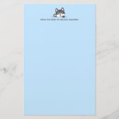 Leuke Husky Dog Blauwe Aangepaste Tekst Briefpapier (Voorkant)
