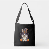 Leuke Husky Dog In Een Heks Pet Halloween Crossbody Tas (Voorkant)