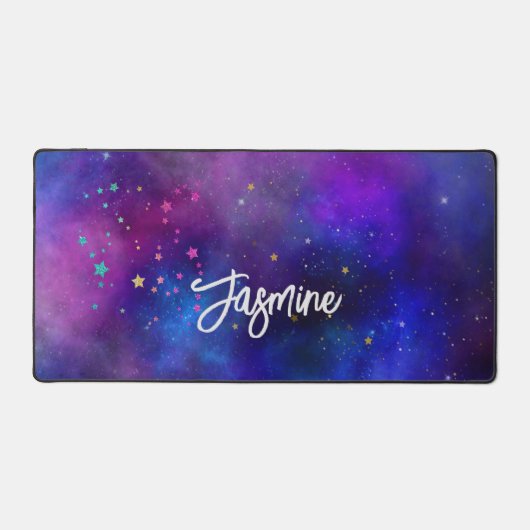 Leuke iriserende blauwe ruimte galaxy monogram bureaumat (Voorkant)