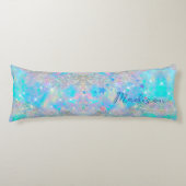 Leuke iriserende blauwe sterren glitter monogram lichaamskussen (Voorkant)