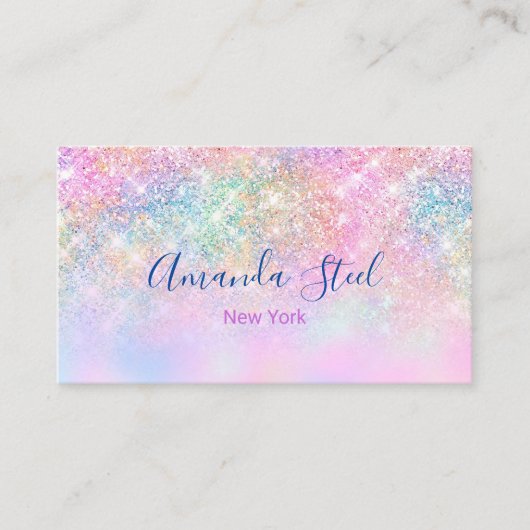 Leuke iriserende eenhoorn ombre glitter visitekaartje (Voorkant)