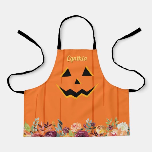 Leuke Jack O' Lantern Halloween Pompoen Bloemen Ki Schort (Voorkant)
