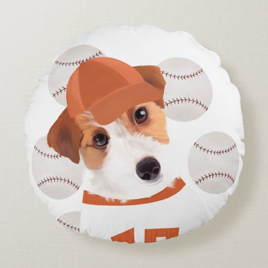 Leuke Jack Russell Hond Honkbal Jersey en Ballen Rond Kussen (Voorkant)