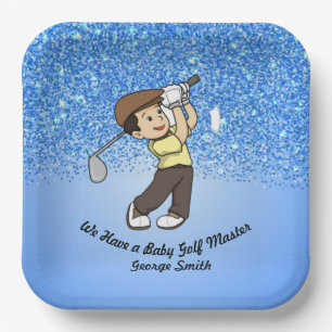 Leuke Jongen Baby Blauw Personaliseerbare Golf Mas Papieren Bordje