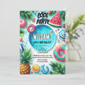 leuke jongen water blauw Cool Pool Party 13e verja Kaart (Staand voorkant)