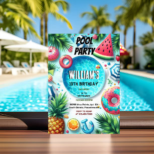 leuke jongen water blauw Cool Pool Party 13e verja Kaart