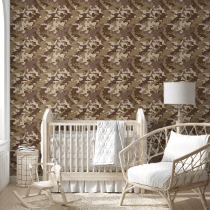 Leuke jongens betegeld camo bruin kinderkamer behang